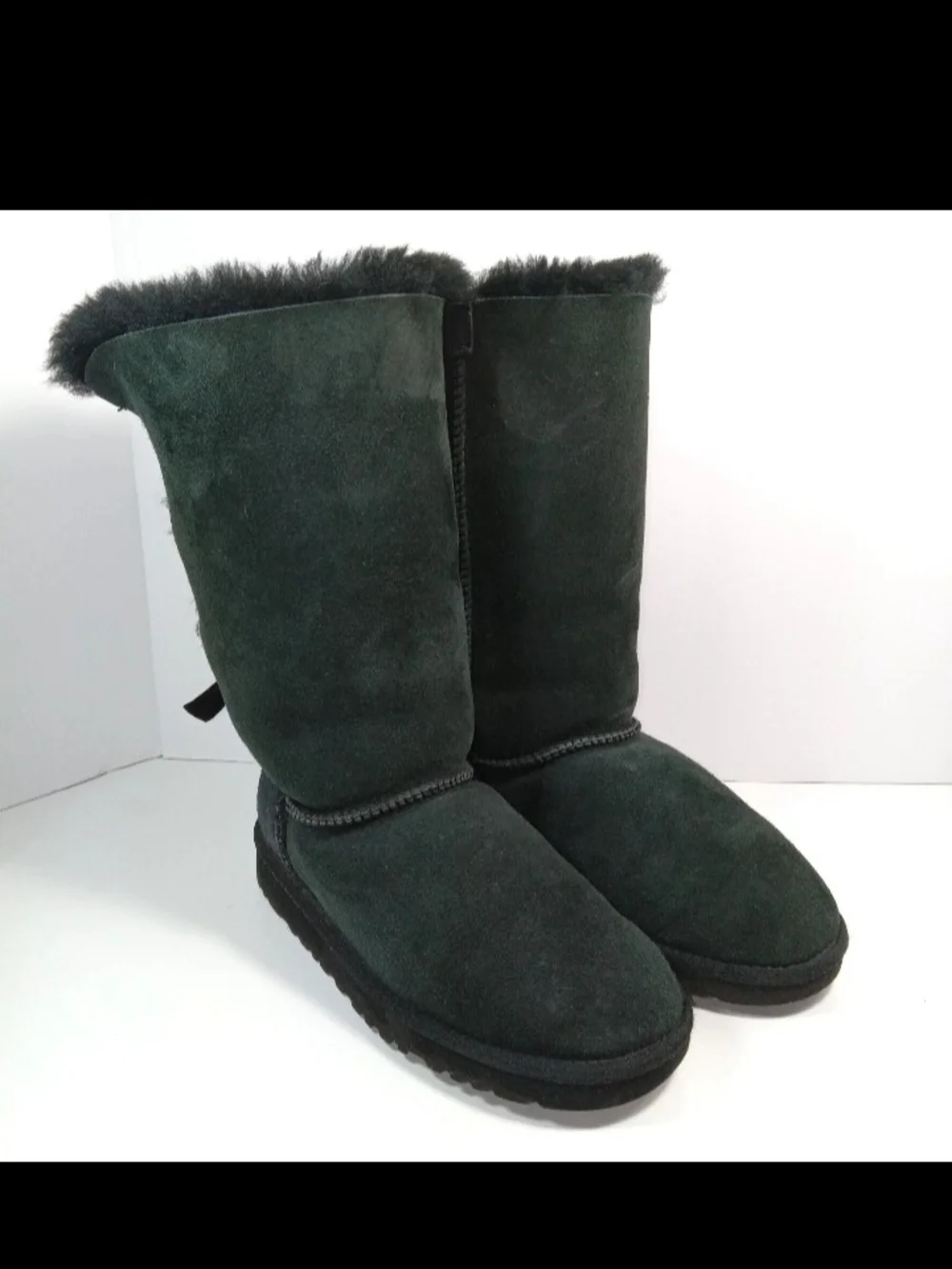 Ugg Bailey Bow Tall II Women’s Dark Green Suede Shearling Winter Boots Sz 4 US